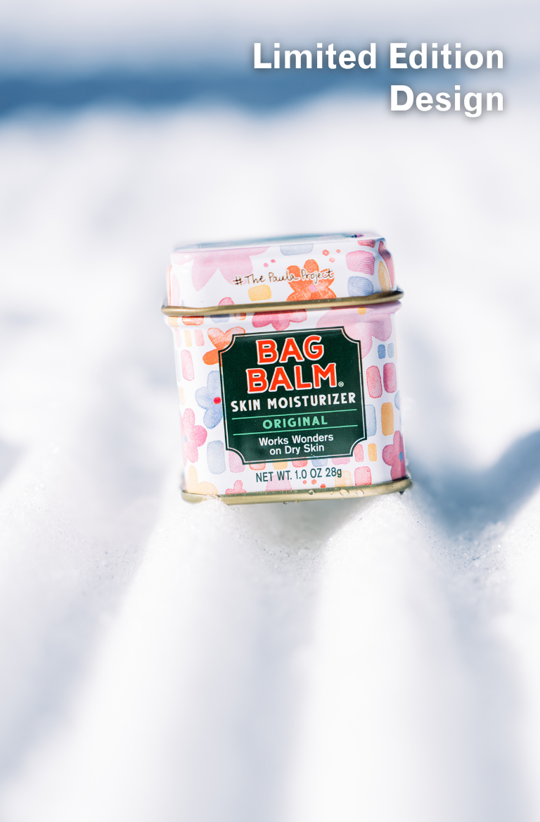 Paula Moltzan X Skida Print Bag Balm 1oz Tin on snow