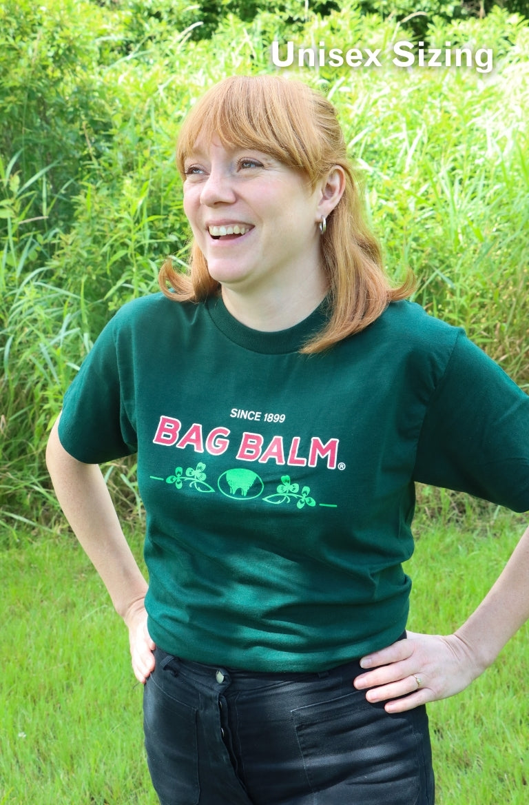 Woman wearing Bag Balm Udder graphic T-shirt