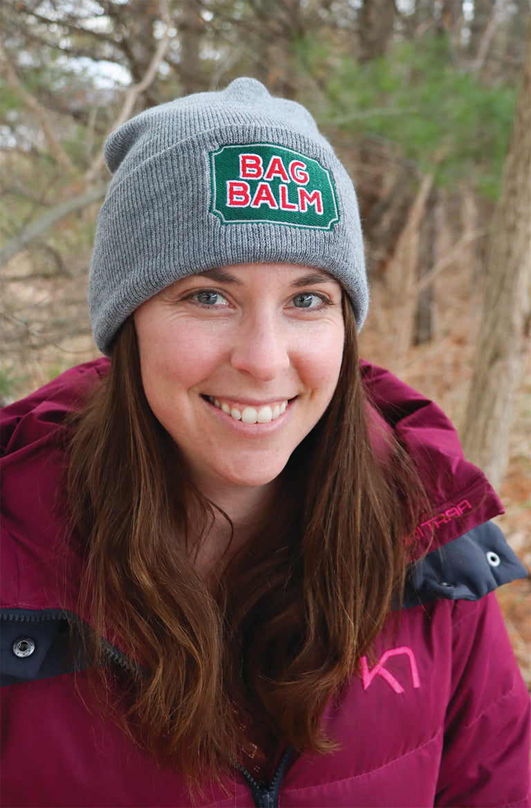 Person Wearing Bag Balm Gray Beanie