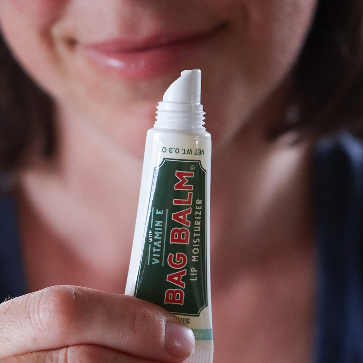 An open tube of Bag Balm Lip Moisturizer